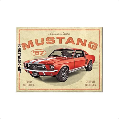 Nostalgic-Art Retro Kühlschrank-Magnet, 6 x 8 cm, Ford Mustang – GT 1967 Red – Geschenk-Idee für Ford-Zubehör Fans, Original Lizenzprodukt (OLP), aus Metall, Werkstatt-Deko im Vintage Design | Original Ford Lizenzprodukt (OLP), aus Metall, Vintage Design, Geschenk-Idee für Ford-Fans