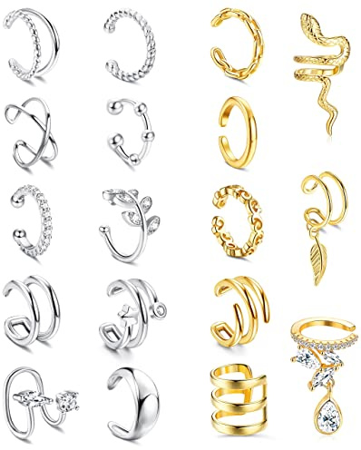 MILACOLATO 18 Pcs Ear Cuff Ohrringe Piercing Für Frauen Clip On Wrap Manschette Ohrringe Clip Auf Knorpel Helix Wrap Ohr Ohrklemme Ohrring Set Für Damen