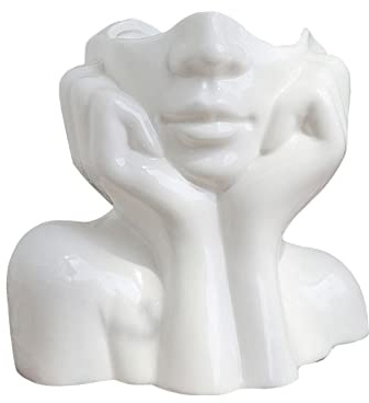 CDIYTOOL Keramik-Gesichtsvase, große Größe, weiße Blumenvase für Dekor, weibliche Form Kopf Halbkörper Büste Vasen Minimalismus Dekorative Moderne nordische Stil Blumenvase (B)