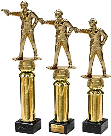eberin · Schützen Pokal mit Gravur/Wunschtext · Pistolen-Schütze auf Goldsäule/Marmor · Schützenverein · Sportschützen Pokal in 3 Größen erhältlich ·