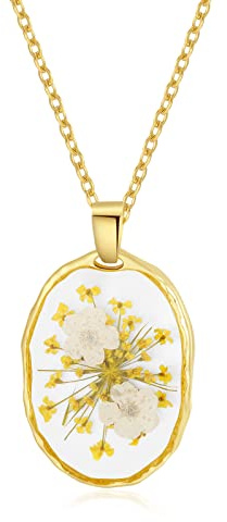 Vergissmeinnicht und Queen Anne's Lace Gepresste Wildblume Halskette | Gold gepresste Blume Halskette