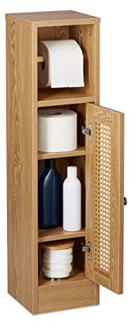 Relaxdays Toilettenpapierhalter stehend, Badezimmeregal HBT: 80x20,5x21 cm, Holzoptik, schmaler WC Papier Schrank, braun