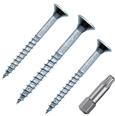 siwitec Spanplattenschrauben 500 Stück mit Teilgewinde, Senkkopf und Fräsrippen, Ø 5,0 x 40 mm, TORX - TX25, blau verzinkt, Holzschrauben inkl. Bit