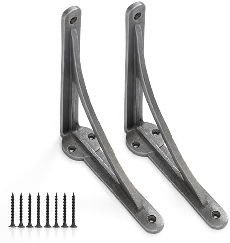 Edenic 2pcs Scaffold Board Ironbridge Shelf Brackets - 4x5.5 Inch Cast Iron Heavy Duty Wall Bracket for Shelves, 8 Wall Mounted Screws 25mmx4.5mm for Kitchen Shelve, Living Room, Outdoor Support