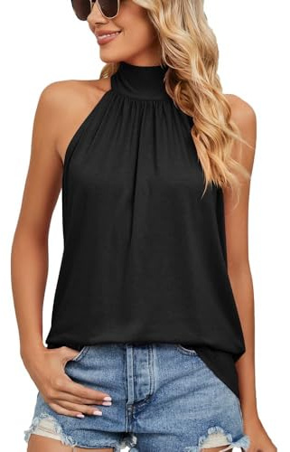 HSAJS Débardeur D'été pour Femme Col Halter sans Manches Tshirt Cami Blouse Long Basique Casual lâche Chemises Chemisier élégantes Hauts T-Shirt