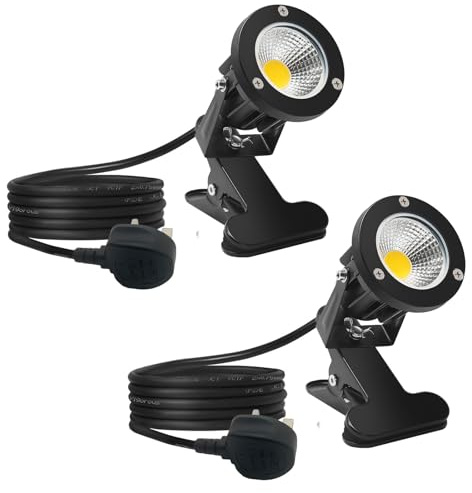 Monsing 7W LED Strahler weiß 6000K med klämma 2 m kabel med Stecker Led Garten Beleuchtung Gartenleuchte Gartenstrahler Rasenstrahler IP65 Wasserdicht für Outdoor Hof Rasen (varm vit 30W)