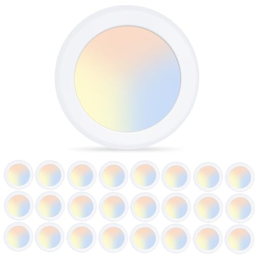 ECOELER 5/6inch LED Disc Light, 16.5W 1100LM, 3000K/4000K/5000K Selectable, Dimmablel Flush Mount Ceiling Light, Installs with J-Box or Recessed Can, ETL & FCC Listed, 24 Pack