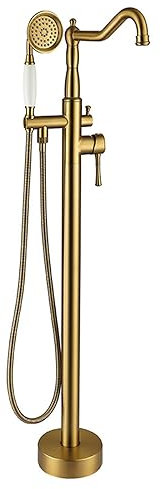 XJTNLB Bath Mixer Taps with Shower Waterfall 360 ° Filler Spout Floor Mounted Bathroom Taps Mixer with Shower Set Brushed Gold