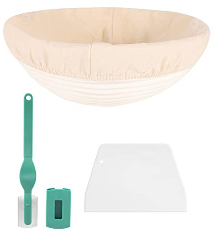 Jenbnoau 10 Inch Bread Proofing Basket - Banneton Proofing Basket + Cloth Liner + Dough Scraper + Bread Lame - Sourdough Basket Set For Professional And Home Bakers Artisan Bread Making