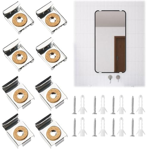 8 Pièces Attache Miroir avec Broches et Vis, Fixation Mural en Acier INOX