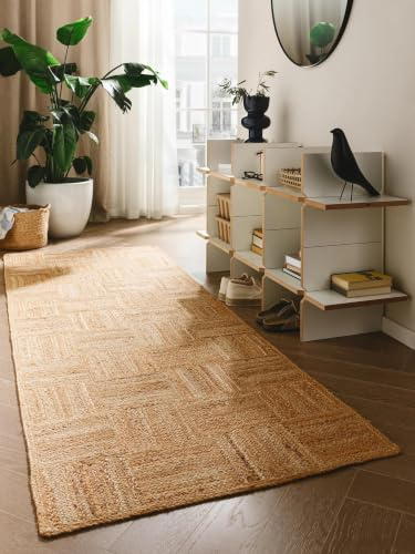 benuta Pure Jute Teppich Jutta - Natur 70x200 cm - Handgewebter Wohnzimmerteppich - Natürliches Boho Design - Für Fußbodenheizung geeignet