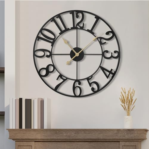 Maxstar Orologio da parete grande,senza ticchettio,silenzioso,47 cm,con numeri arabi,al quarzo,funzionamento a batteria,facile da leggere,per la casa,la cucina,la camera da letto,lo stile