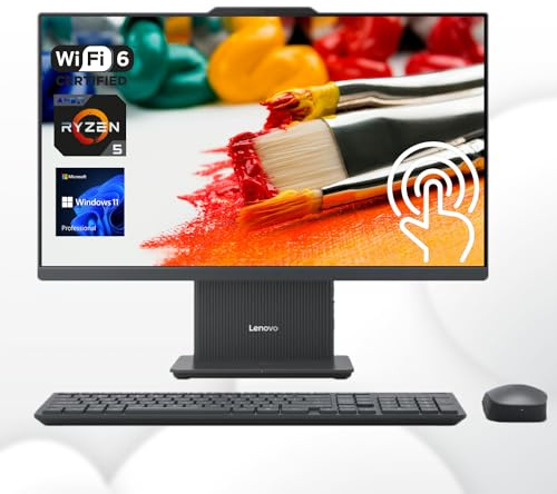 Lenovo 2024 IdeaCentre 27 Business All-in-One, FHD 100Hz Touchscreen, AMD Ryzen 5 7535HS, 32GB DDR5 RAM, 1TB SSD, Wireless KB & Mouse, Wireless Charging Base, RJ-45, Wi-Fi 6, Webcam, W11P, Grey