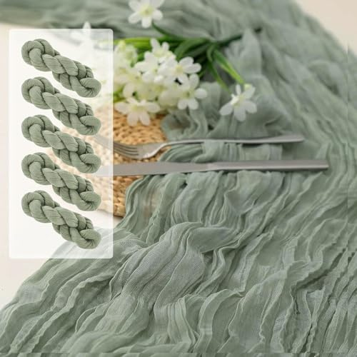 Seihtuch Tischläufer Salbeigrün,5 Stück Grün Käsetuch Cheesecloth Boho Tischläufer für Hochzeit, Party, Wohnraumdekor, Esszimmer, Wohnzimmer, Küche, Schlafzimmer, Babyparty 90x300cm