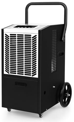 RELAX4LIFE 66 L/Tag Luftentfeuchter, Bautrockner mit Pumpe & Ablaufschlauch, Mobiler Trocknungsgerät mit 24H Timer & 4 Rädern, Industrie Entfeuchter für Räume, Keller, Lager bis 418 m² (Weiß)