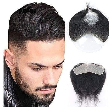 Toupet für Männer Haarersatz Systeme Männer-Toupet for glattes Haar, V-Stil, frontaler Haaransatz for Männer, 100% Remy-Echthaar, 0,06 mm, ultradünne Haut, PU-Basis, Herren-Kapillarprothese Perücke M