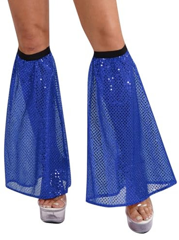CHICTRY Damen Mesh Pailletten Beinstulpen Gothic Punk Beinwärmer Funkelnde Bein Ärmel Beinabdeckungen für Disco Party Cosplay Zubheör Königsblau Einheitsgröße