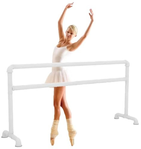 SnamicE Ballettstange 1–2,8 m, Ballettstange aus Stahl, doppellagige Tanzstange mit Rutschfester und Stabiler Basis, Tragfähigkeit 500 kg (weiß, 1,5 m/5 Fuß)