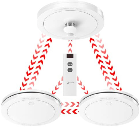 CPVAN Wireless Interlinked Smoke and Heat Alarm Scotland Bundle with 10-year Battery Life, Pre-Linked Fire Detectors for Home with Remote Control, EN14604/BS 5446, 3 Pack + 1 Remote（2nd Generation）