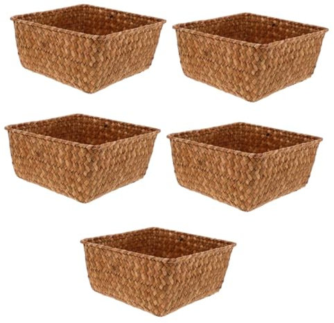Garneck 5pcs Storage Boxes Wicker Wicker Trays Seagrass Storage Basket Woven Kitchen Basket Sundry Organizer