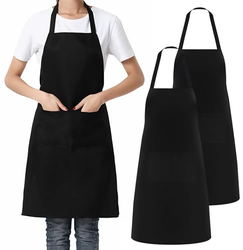 Guegine 2 Pcs Apron, Black Adjustable, Large Pocket Divider Design, Waterproof, Unisex, Home Kitchen, Restaurant, Bakery, Cafe