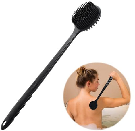 Scrubber Schiena per Corpo in Silicone, Manico Lungo Bagno Doccia Spazzola per Schiena Esfoliante per Corpo Doppia Faccia per Spazzola da Doccia Esfoliante Morbida e Confortevole, Nero