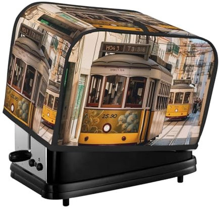 Lissabon Straßenbahn-Toaster-Abdeckung, 2 Scheiben, Küchen-Abdeckungen für kleine Geräte mit Taschen, Toaster-Staubschutz mit Tragegriff oben, waschbar, universelle Brotbackmaschinen-Abdeckung für