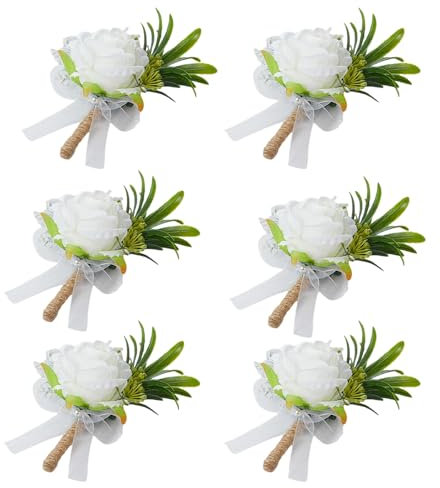 Hkfgdjdl Anstecknadel mit künstlichen Rosen, Mehrzweck-Anstecknadeln mit künstlichen Blumen, für Trauzeugen, Hochzeitszubehör, 6 Stück