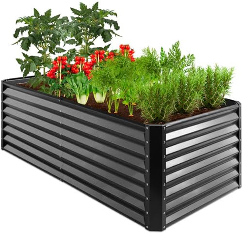 UNIGARDIA Bancal cuadrado de metal 180 x 90 x 60 cm – bancal elevado de acero inoxidable para el jardín (antracita, 43 cm de alto)