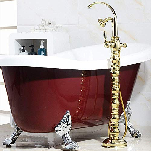 IUBGFTO Shower System New Gold Floor Mounted Bathtub Shower Faucets Set Free Standing Bathroom Shower Mixer Taps with Handheld Spray