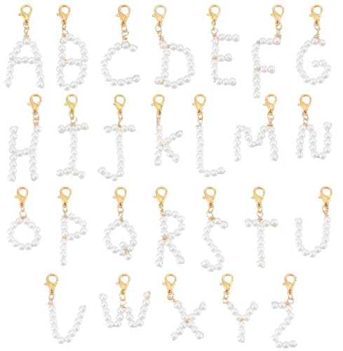 PH PandaHall 26pz A~Z Ciondoli Perle Imitate Ciondoli Lettere Alfabeto con Lega Dorata Chiusure A Moschettone per Gioielli Bracciale Collana Realizzazione Scarpe Deco Fai Da Te Artigianato, 35~52mm