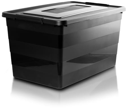 EDANTI Roller Aufbewahrungsbox mit Deckel Organizer Behälter auf Rädern Kunststoff Kleiderbox Stapelbar Spielzeugkiste Box Plastik (Schwarz, 55L)