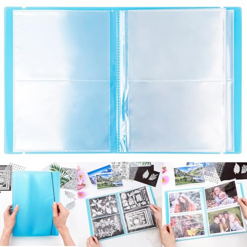 20 Pages / 80 Pockets Stamps and Dies Storage Album Book Organizer Folder Plastic Large Sticker Photo Storage Bags for Cutting Dies Stencil Stamp Crafts DIY Scrapbooking 7x5.1inch/Pocket (Blue)