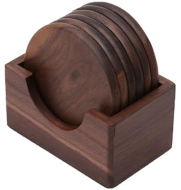 Cabilock 6piezas Posavasos De Madera Nogal Negro con Aislamiento Térmico Redondeado para Tazas y Vasos Soporte Resistente para Protección y Decoración Hogar y Restaurante