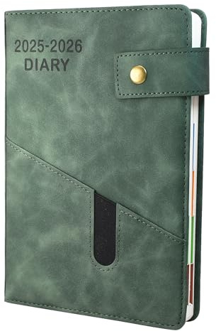 Academic Diary 2025-2026 A5 Page A Day,Productivity Daily Planner from Jul 2025 to Jun 2026 With Monthly Tabs, and Colorful Side Panels (8.5x5.9 inch)-Green