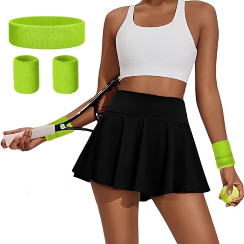Gonna Tennis Donna, Vita Alta Gonna Tennis con Tasca Cintura Antisudore, Gonna Pantalone Donna Estiva Gonna Corta Corsa Elastica, Gonna Corta Sportiva Yoga Golf (IT, Testo, XL, Regular, Regular, Nero)