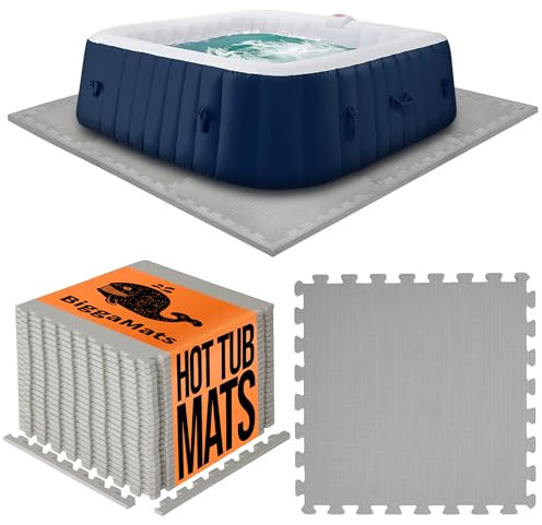 BIGGAMATS EVA Foam Hot Tub Mat | Light Grey Non-Slip Interlocking Pool Mats | 50 x 1.4 cm Waterproof Outdoor Mats for Hot Tub, Spa & Paddling Pool | Pack of 4