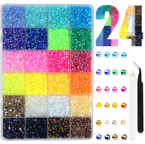 Strass Unghie, 28800 Pezzi Strass per Unghie, 24 Colori Brillantini Unghie Nail Art con Pinzetta e Penna per Punteggiatura di Strass, DIY Brillantini per Unghie, 3mm | Strass per nail art, con retro piatto, rotondi, con pinzette e penna per punteggiare, per fai da te, unghie, vestiti