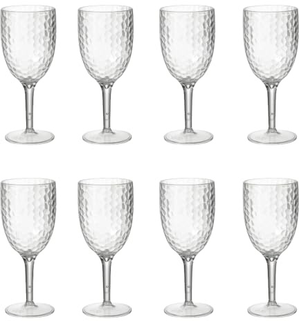 eMKay® Pack of 8 Reusable Dimple Plastic Wine Glasses – Elegant 400ml Acrylic Goblets, 20cm Tall – Lightweight, Shatterproof & Glass-Look – Perfect for Camping, Picnics, Outdoor Dining & Everyday Use