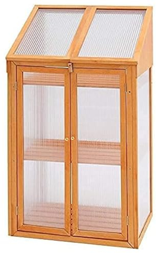 DiebaNova Greenhouse Outdoor Wooden Plant Flower Vegetable & Herb Planter Cold Frame For Garden Storage Growhouse, Polycarbonate Tomato Greenhouse Shelving_ 69Lx49Wx120Hcm