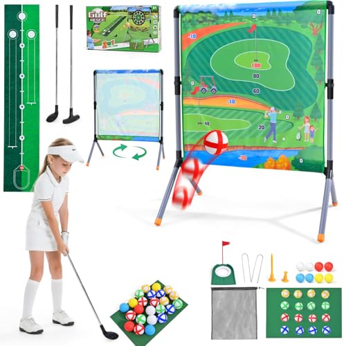 Golf Battle Play Set for Kids & Adult, Includes Target Mat, 2 Golfclubs, Putting Mat, 24 Balls & Stand for Adults Kids Outdoor & Indoor Family Fun Golf Skills Training Gift