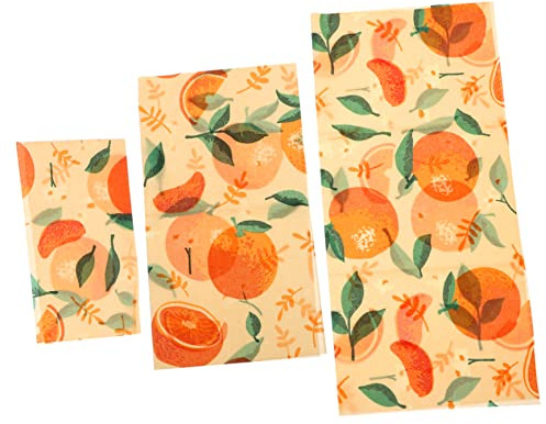 CIYODO Beeswax Food Wraps Natural Preservation Cloth Orange Color 3pcs Reusable Food Wrapping for Fruits Vegetables and Snacks