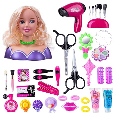 QIAKEFE Frisierkopf, 35 Stück, Frisierkopf und Schminkkopf, Spielzeug, Mädchen für 1 – 9 Jahre, Haarstyling-Puppe, Geschenk zu Weihnachten und zum Geburtstag für Mädchen (B-35 Stück)