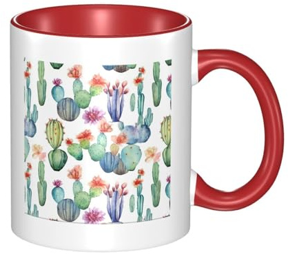 Tasse à café en céramique double couleur aquarelle cactus 330 ml – Tasse à thé classique, tasse cadeau, passe au micro-ondes, au bureau et à la maison