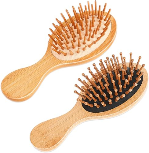 Cepillo de bambú para el crecimiento del cabello, mini cepillo de madera natural, cepillos masajeadores antiestáticos redondos para cuero cabelludo y cabello, desenredar pequeños cepillos