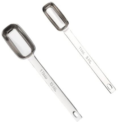 ​​Homiladi Measuring Spoon | 2 Pcs Rectangular Tablespoon Teaspoon Measuring Spoon & Scoop Set | Oblong Spoons & Scoops Measure for Powder Precise Kitchen Gadgets Baking(Silver, 5ml & 15ml)