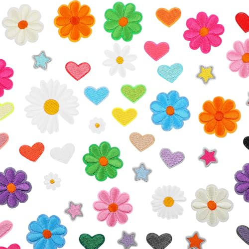 47 stycken strykbilder blommor lappar att stryka på barn blomma hjärta stjärna stryklappar tusensköna lappar färgglada lappar broderier strykapplikationer för kläder hatt jeans gör-det-själv jackor