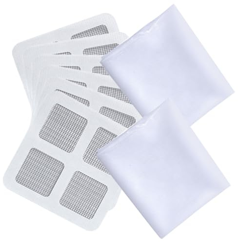 SHINEOFI Self-Adhesive White Window Screen Mesh Net Set 1.3X1.5M 1.5X2M with 6 Repair Patches and 3 Rolls Hook and Loop Tape for Indoor Fly and Mosquito Protection