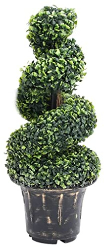 Mokuyary Artificial Boxwood with Pot Spiral Shape Green 89 cm Artificial Plant for Decoration Living Room Bedroom Kitchen Office