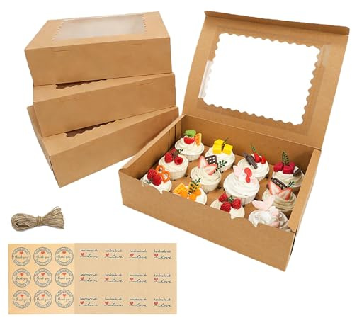 DBAATTZ Cupcakebox, 10 stycken cupcake-transportlåda, 12 hål cupcake-transportlåda, återanvändbar muffinslåda med transparent fönster, kartong förpackning, lådor, bageri, bakverk, lådor (brun)